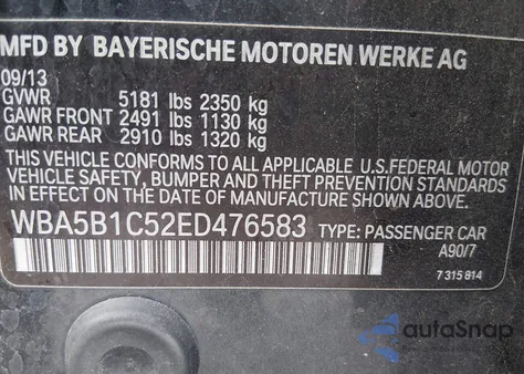 2014 BMW 535I z USA, uszkodzony, nr VIN WBA5B1C52ED476583